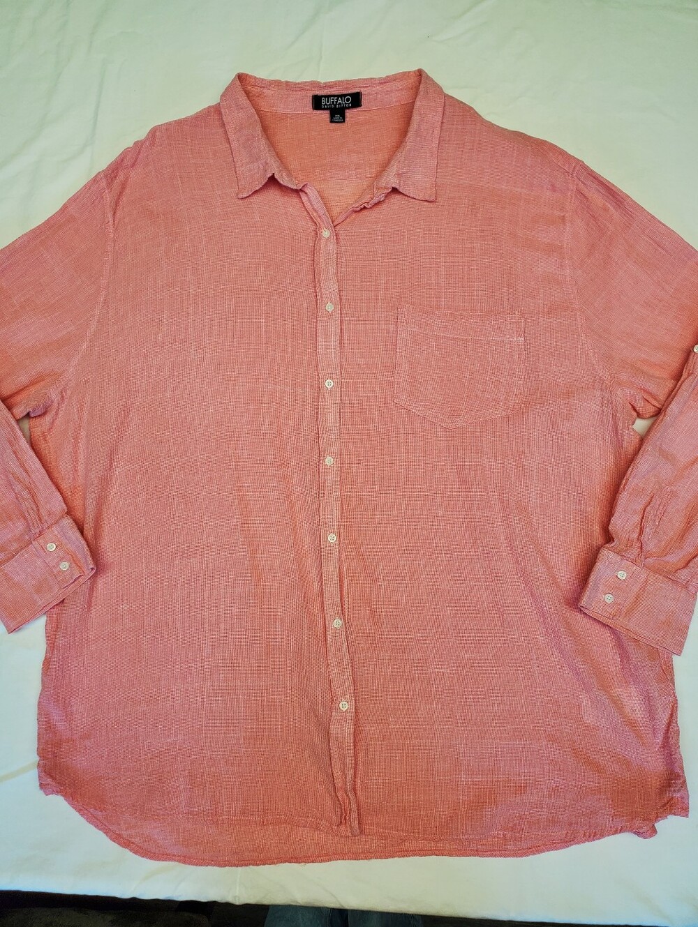Buffalo David Bitton Women's XXL Coral Pink Micro Check Button Down Shirt Pocket